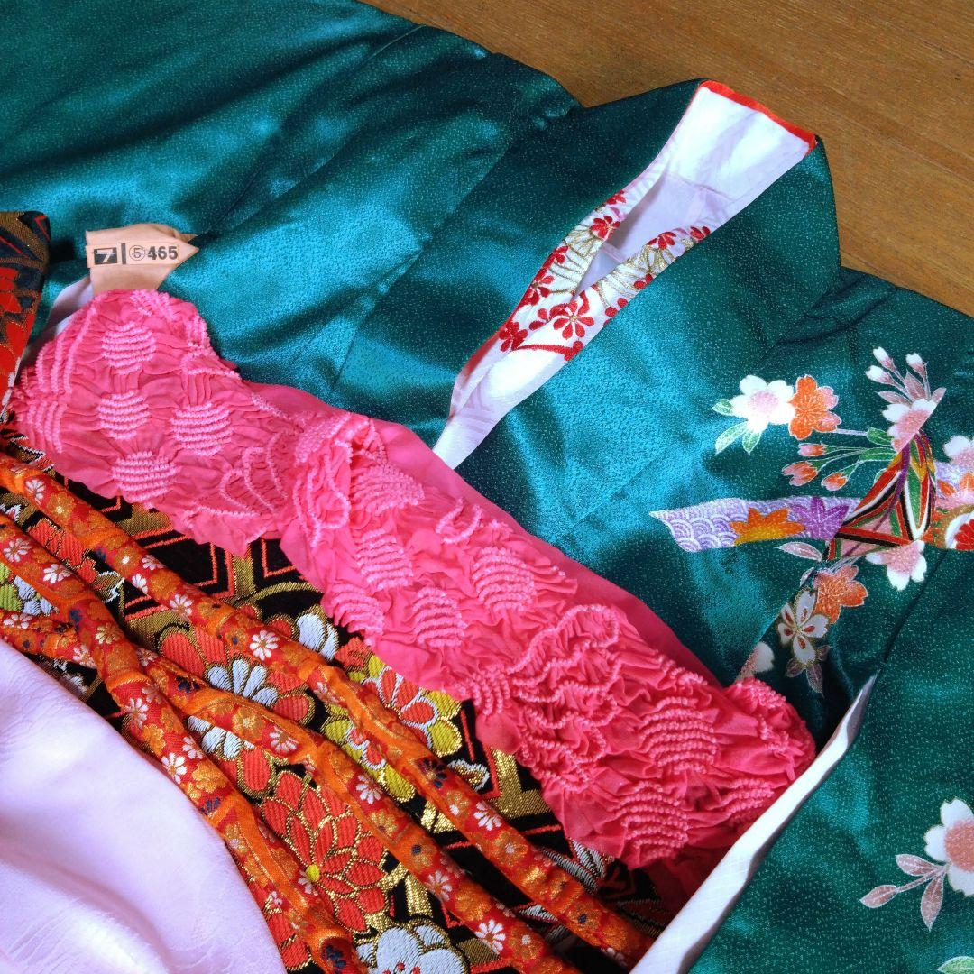 美しい緑七歳★着物帯バッグ草履小物セット★