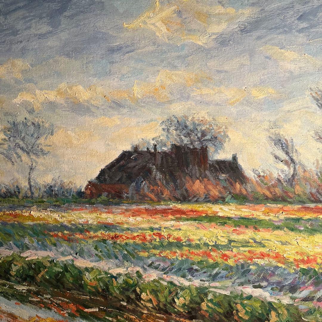 ★特大秀作★ 手書き油絵 クロード・モネ サッセンハイムのチューリップ畑 油彩画