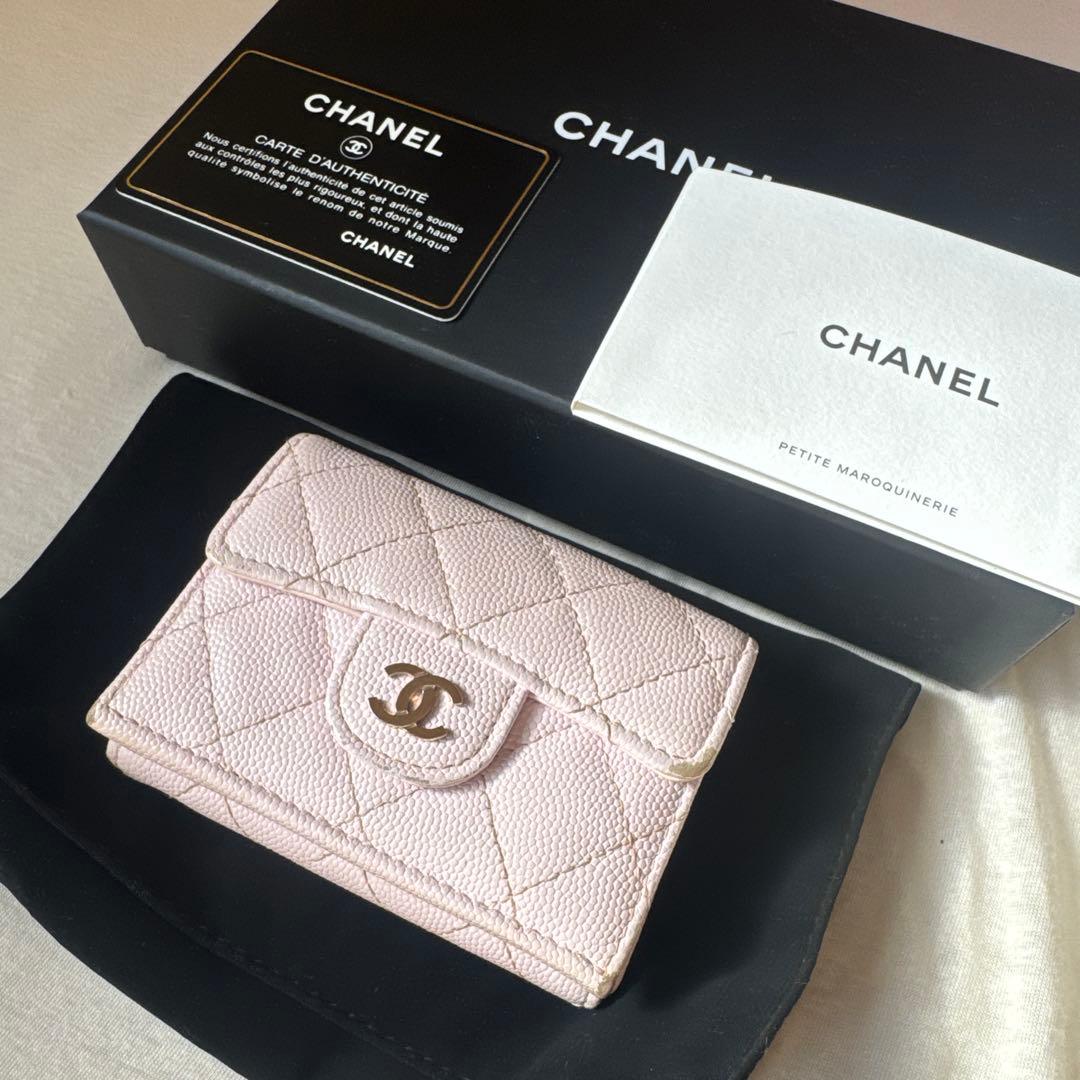 CHANEL ピンク キルティング 三つ折り財布