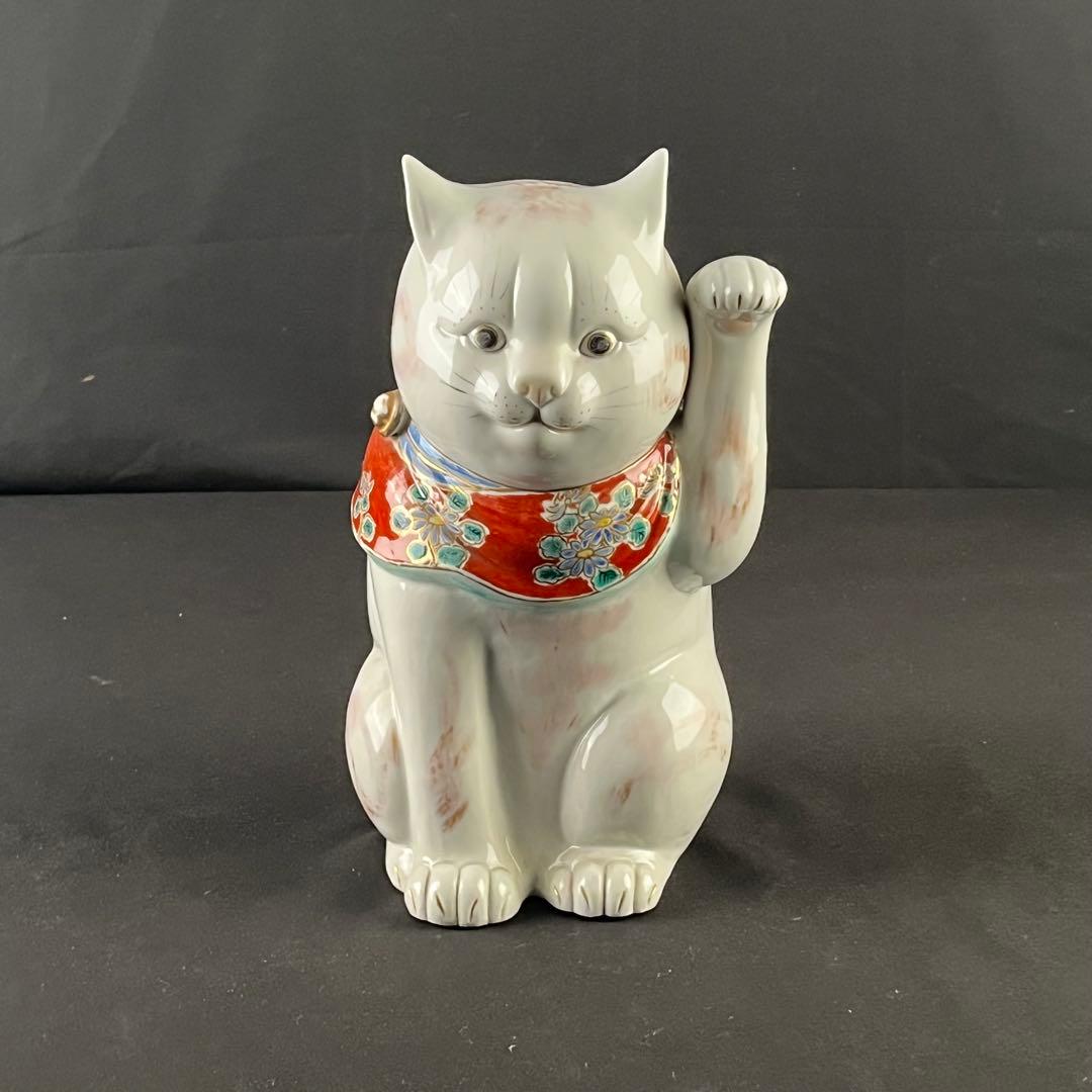 明治　九谷焼　招き猫　陶器　置物　31センチ　作家物