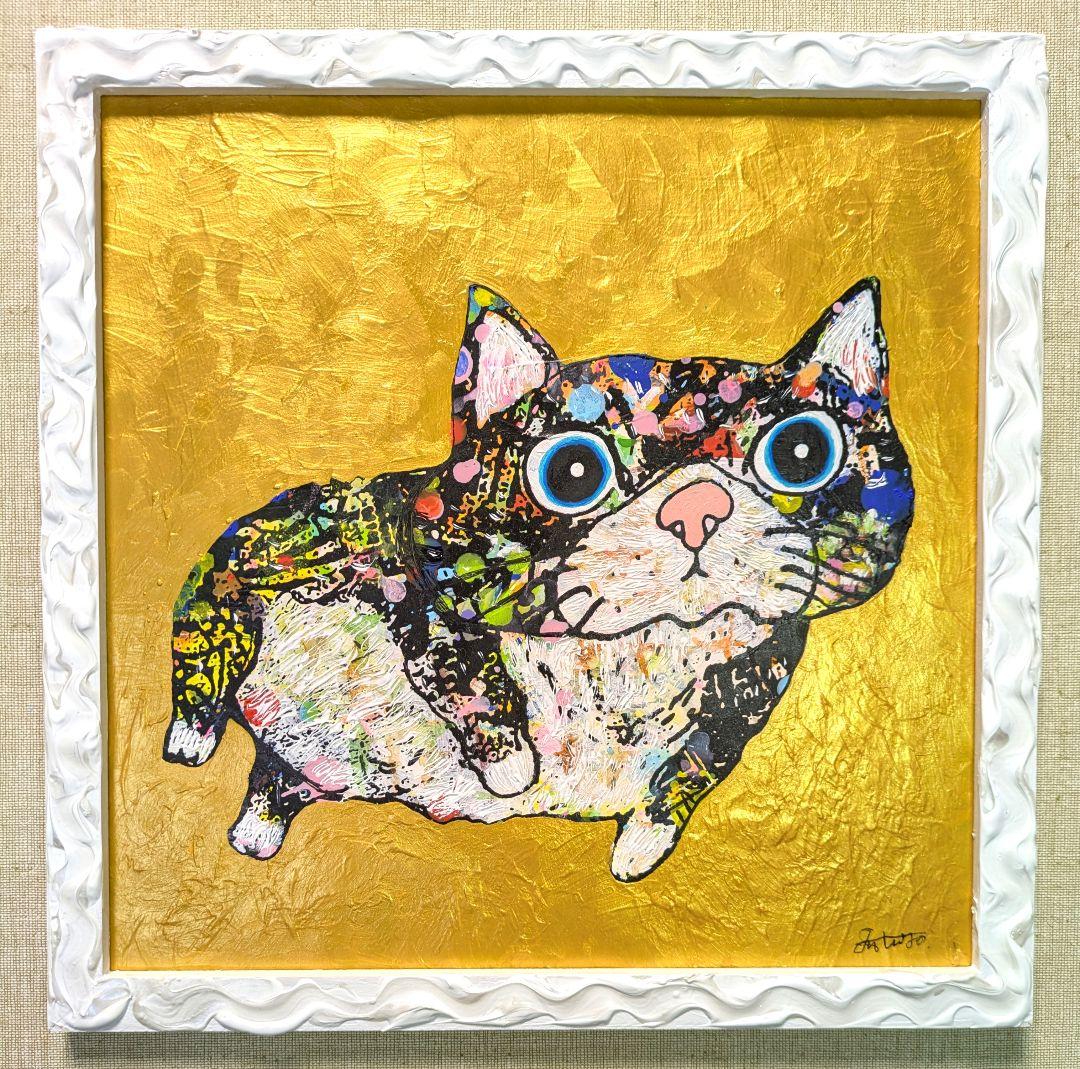 スイカ大サイズ！手作り額付き作品　title「プカプカ猫」