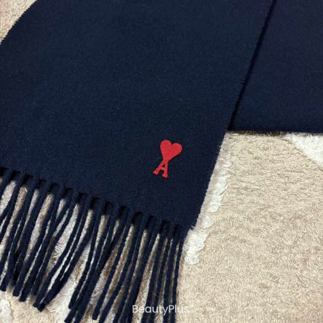 ami paris ネイビー マフラー ハート刺繍