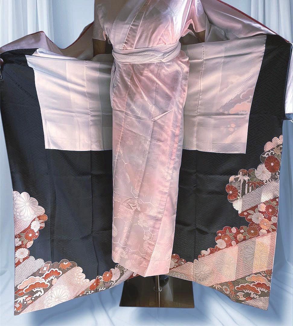 振袖フルセット　高身長　紋意匠　手描き友禅　成人式振袖　振袖　裄丈68 黒