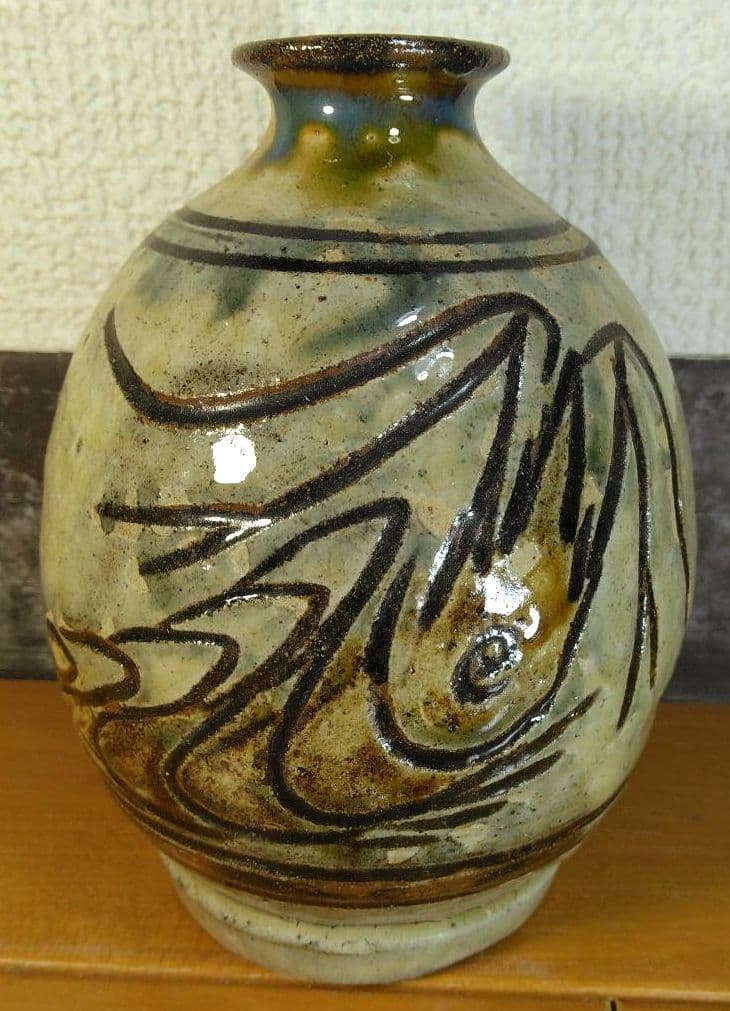 希少‼人間国宝 金城次郎 海老徳利 栞 共箱 美品 壺屋焼 壷屋焼 海老紋徳利