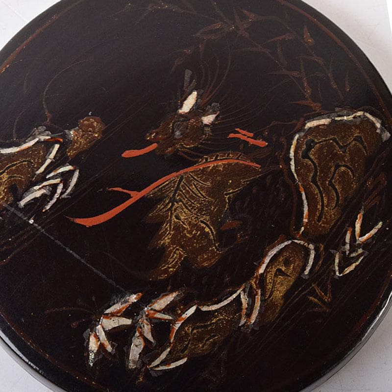 韓国漆　黒漆　螺鈿装飾　圓式香合　時代箱付　V　Ｒ8301