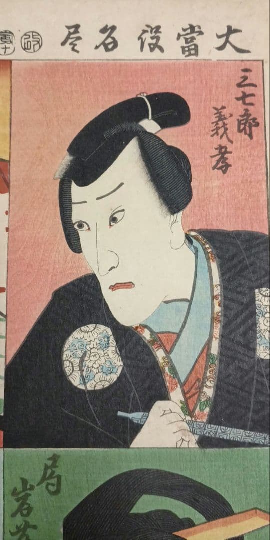 浮世絵 版画、大當役名尽（役者絵) 三代歌川豊国画、安政元年（1854)出版
