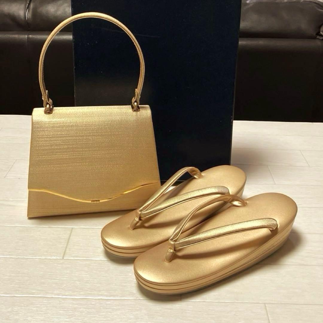 《美品》草履バッグセット　ゴールド　Lサイズ