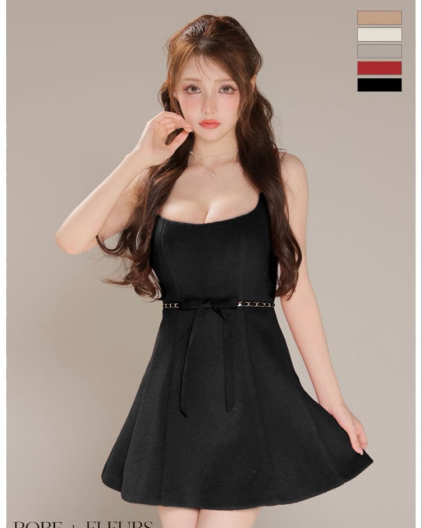 新品　メルトンフレアミニキャバドレス(fm3474 ローブド　xs ブラック