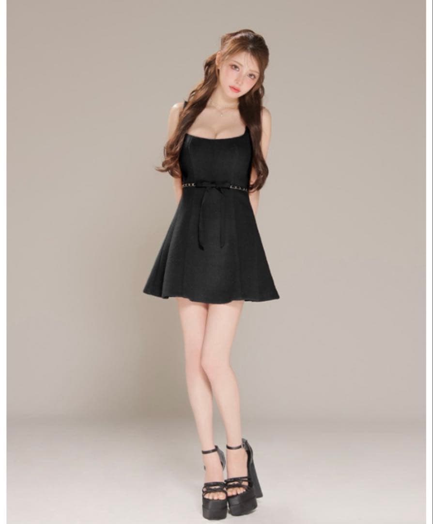 新品　メルトンフレアミニキャバドレス(fm3474 ローブド　xs ブラック