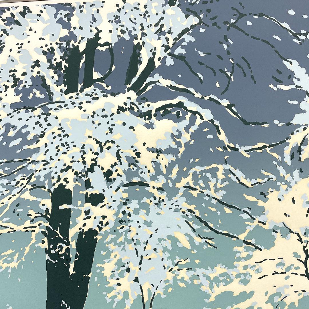 大型 真作保証 本間武男『雪の札幌)』シルクスクリーン 版画 画寸h38×w54