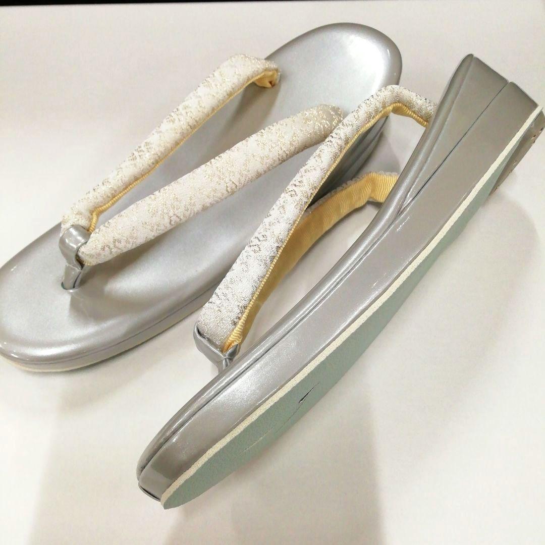 新品未使用 礼装用 佐賀錦シルバー系草履バッグセット　フリーサイズ OL-2