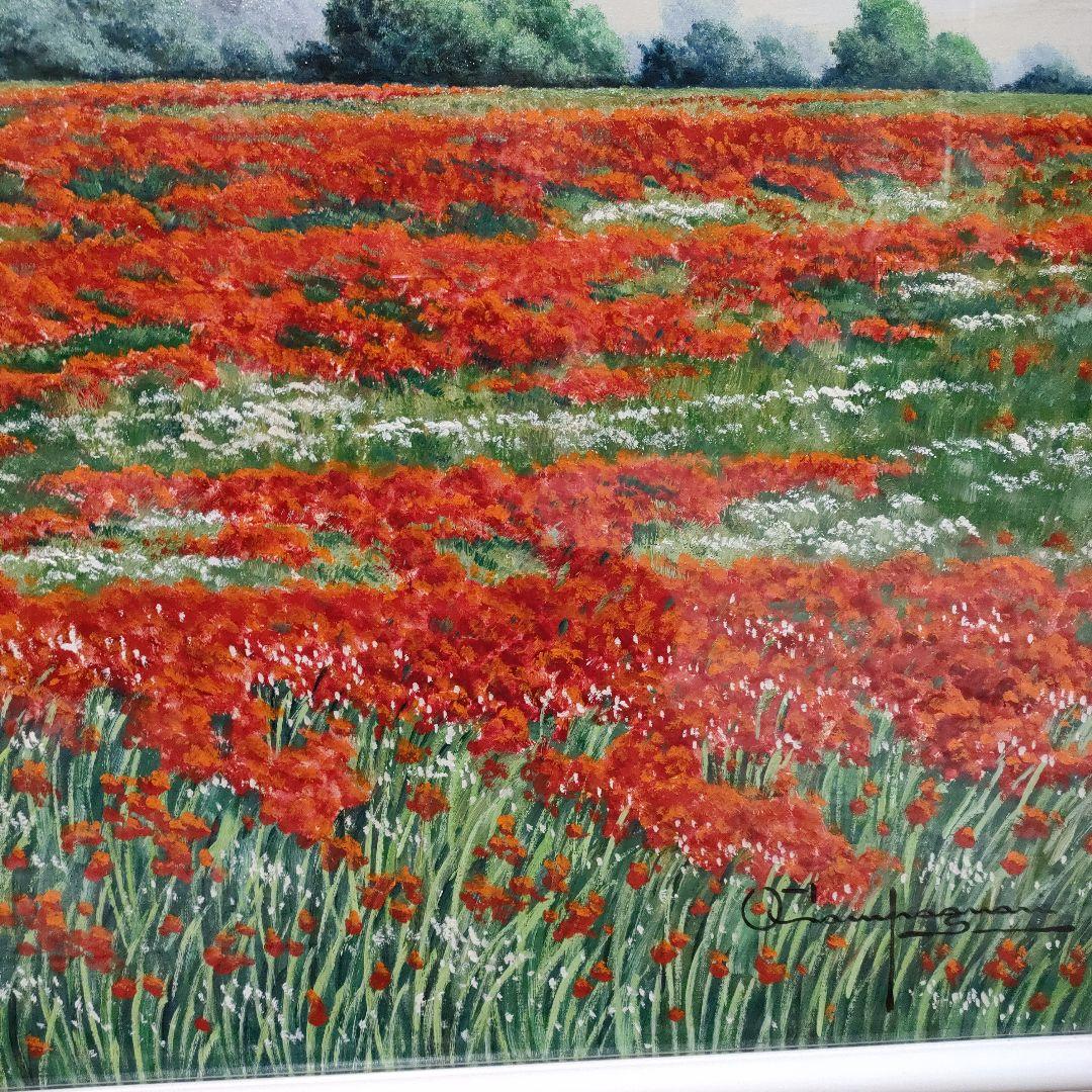 \"油彩画\"Ottorino Campagnari『ポピーフィールド』直筆サイン入