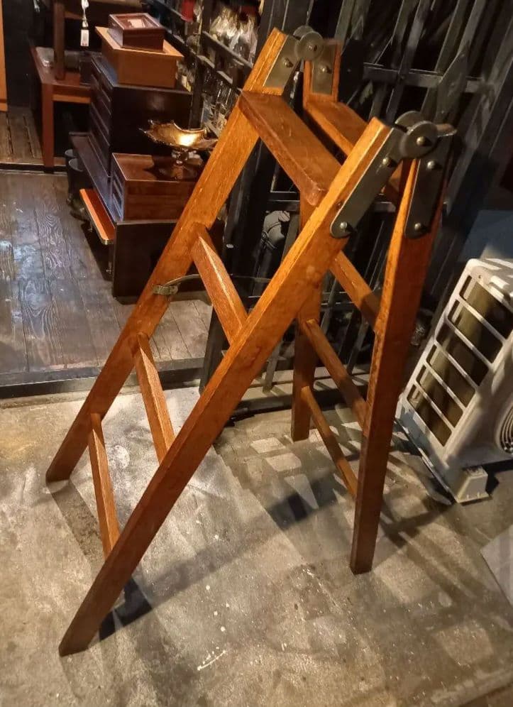 1960's　ヴィンテージ　ナチュラル　オーク　ウッド　ラダー　正直脚立　８号