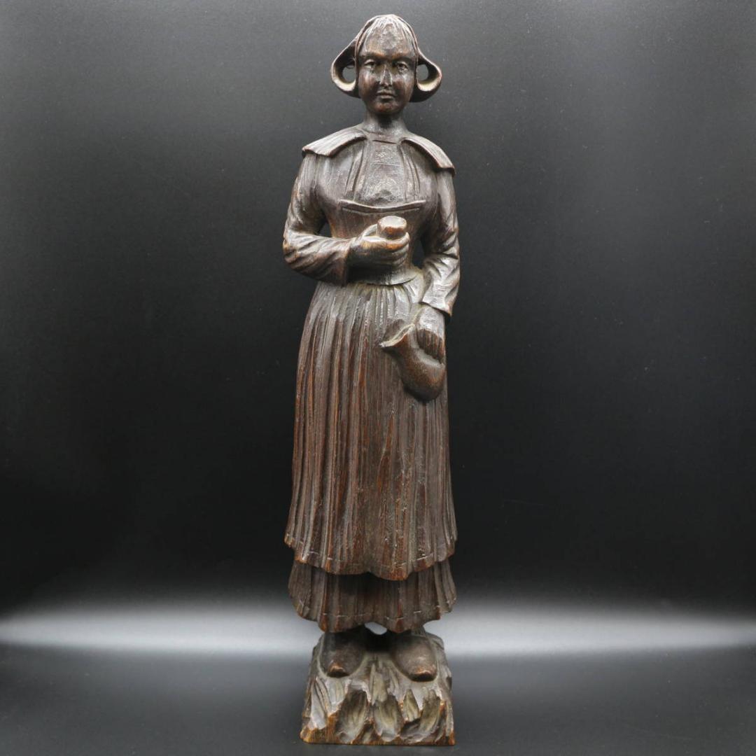 木彫 オブジェ 男女ペア アンティーク 置物 高さ約35cm