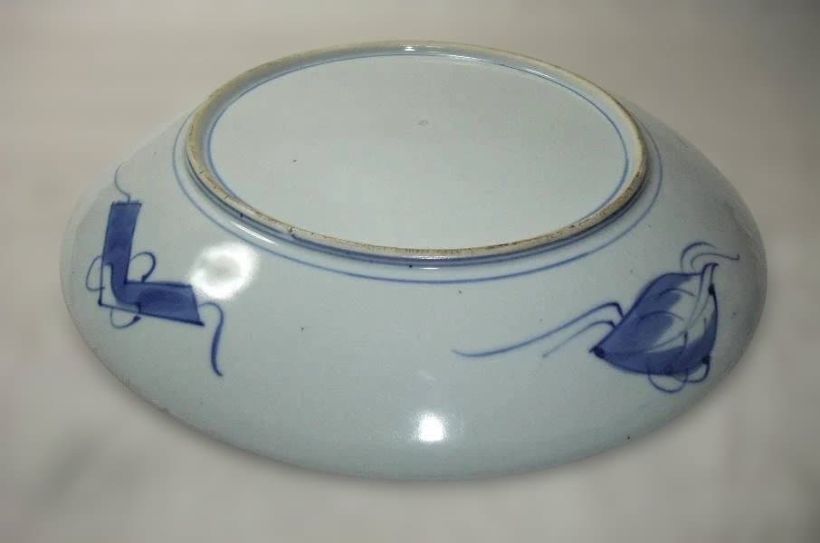 伊万里 染付 色絵 窓絵 盛り上 花づくし (明治期) 大皿 37cm 骨董