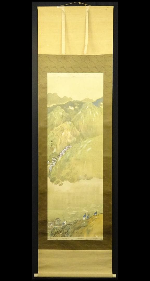 掛軸 井口華秋『支那山水図』中国山水 絹本 肉筆 無地箱付 掛け軸 a11204