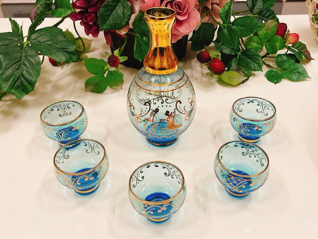 大幅値下げ！新品★未使用　ベネチアングラス5客&ボトルセット