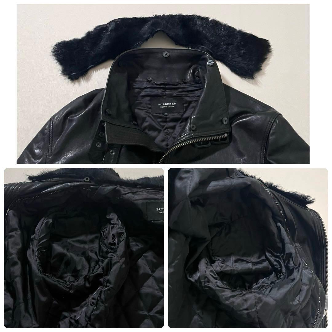 【良品】バーバリーブラックレーベル　ラムレザージャケット　LL　着脱ファー　羊革
