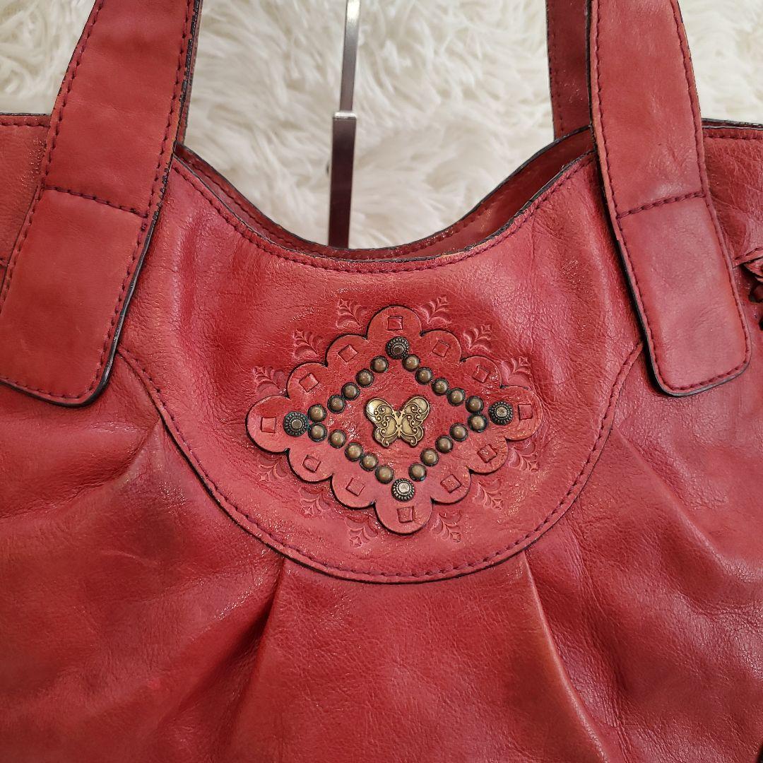 ⭐良品⭐ANNA SUI レザー ショルダーバッグ 赤 バタフライ