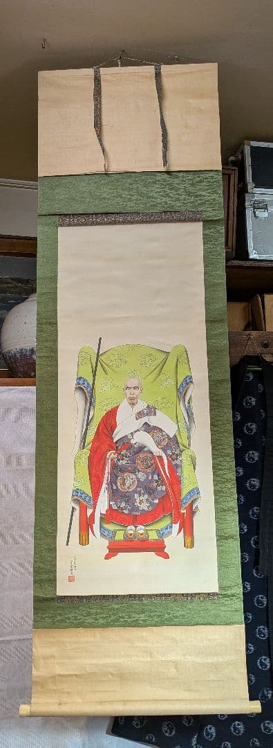 写実的　絹本肉筆　竹森華堂　仏画　頂僧　肖像画　昭和3年