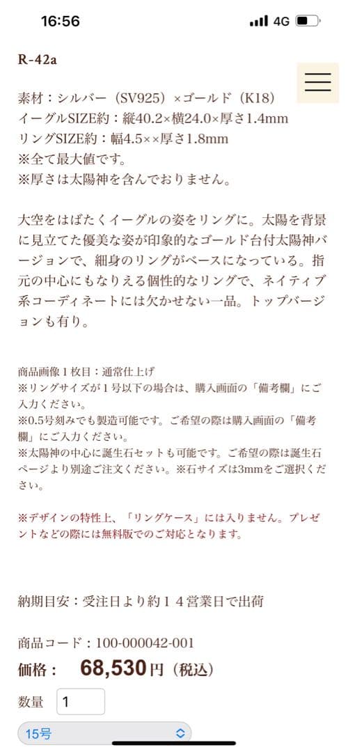 羽根デザイン シルバーリング アリゾナフリーダム