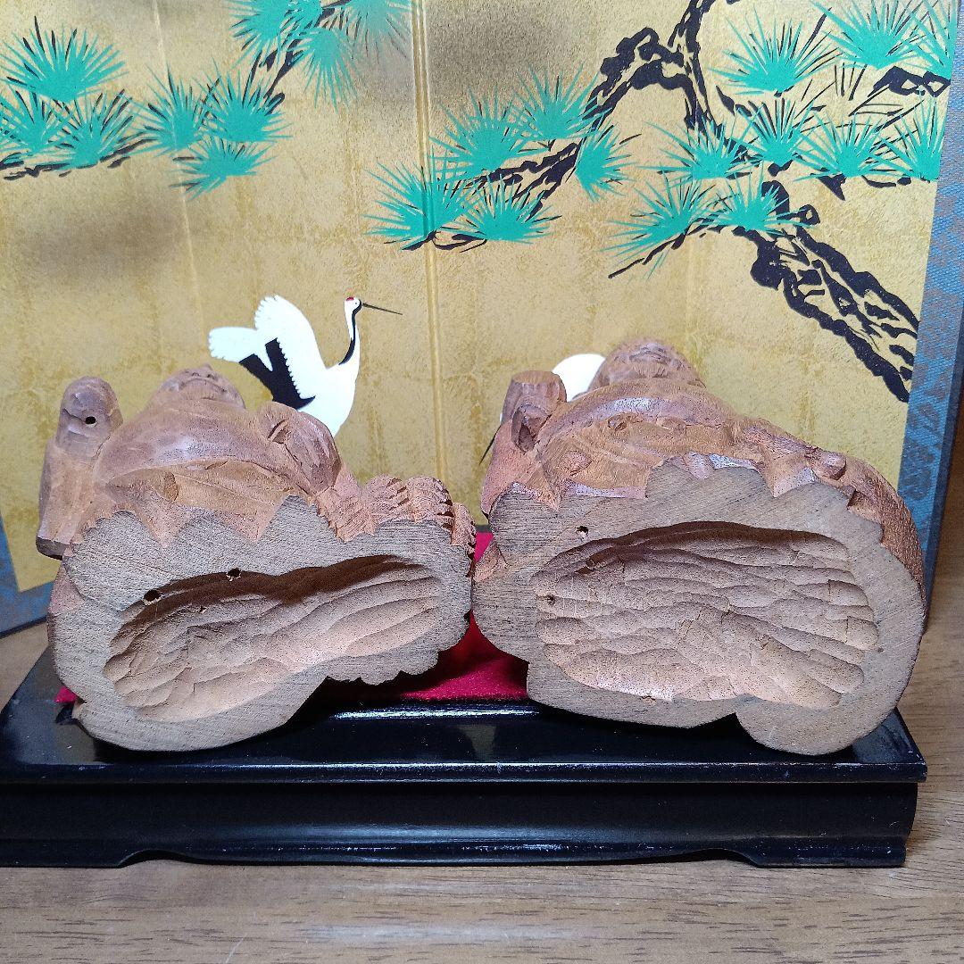 骨董品　恵比寿:大黒　木彫り置物　屏風&台座付き　希少セット