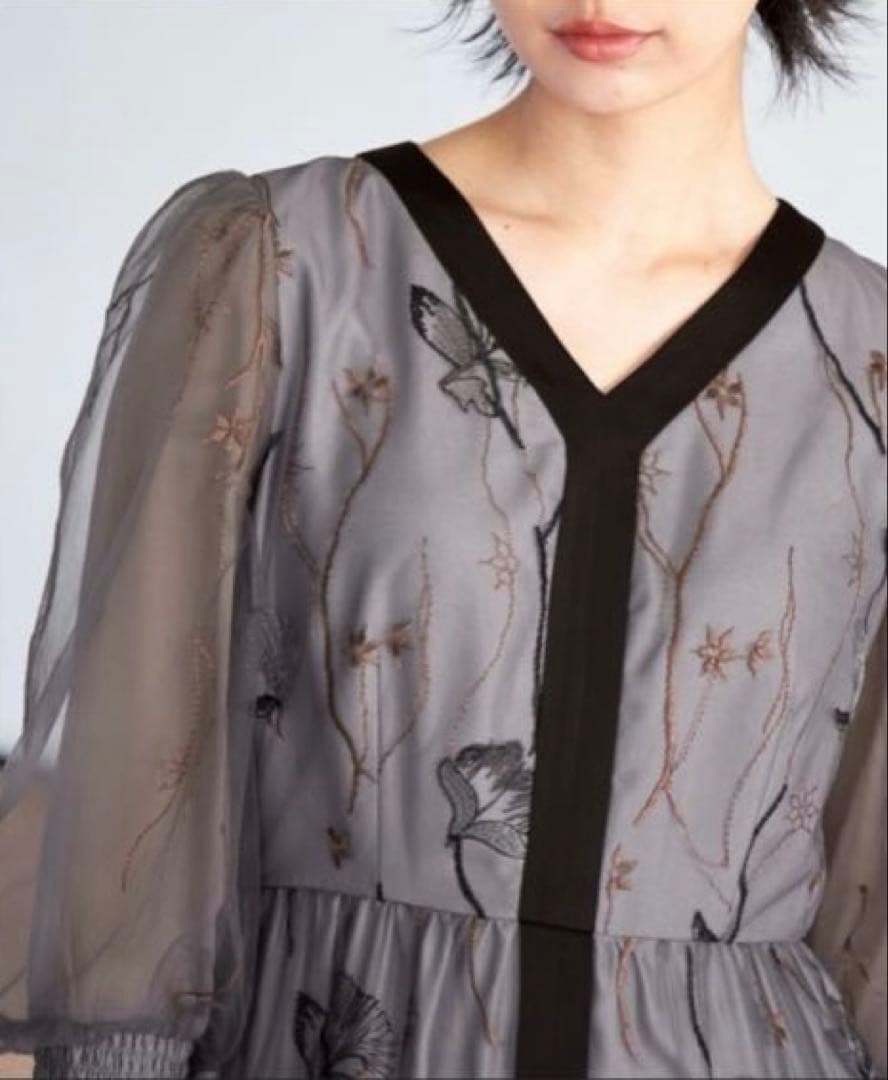 Callarusカラルス Vネック刺繍レースワンピースドレス 結婚式オケージョン