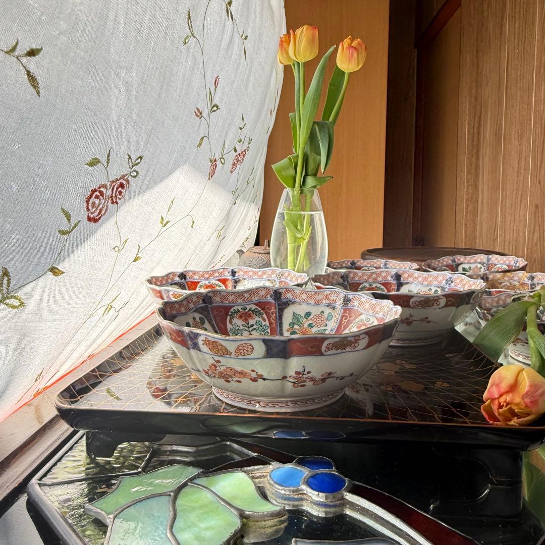 2189様感謝‼️節目に明治上手柿右衛門手『桐花鳳凰文様』切支丹皿松梅桐菊5客