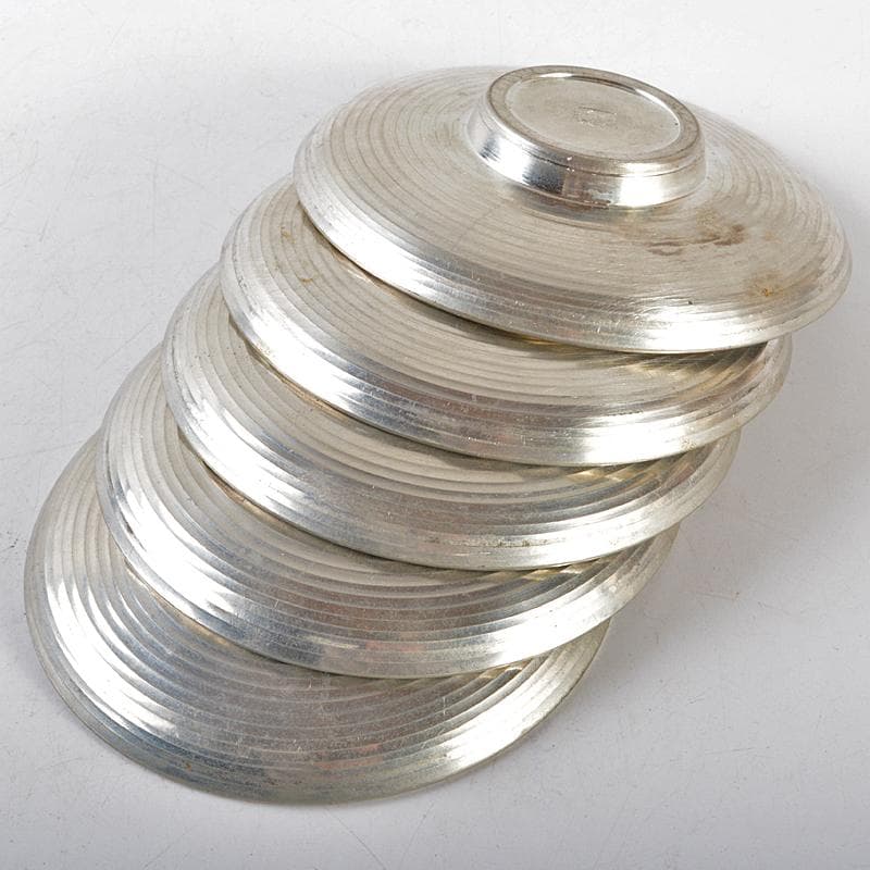 煎茶道具　古錫　錫仙製　彫金四君子刻絵変　茶托　五客　約341g　V　R5497