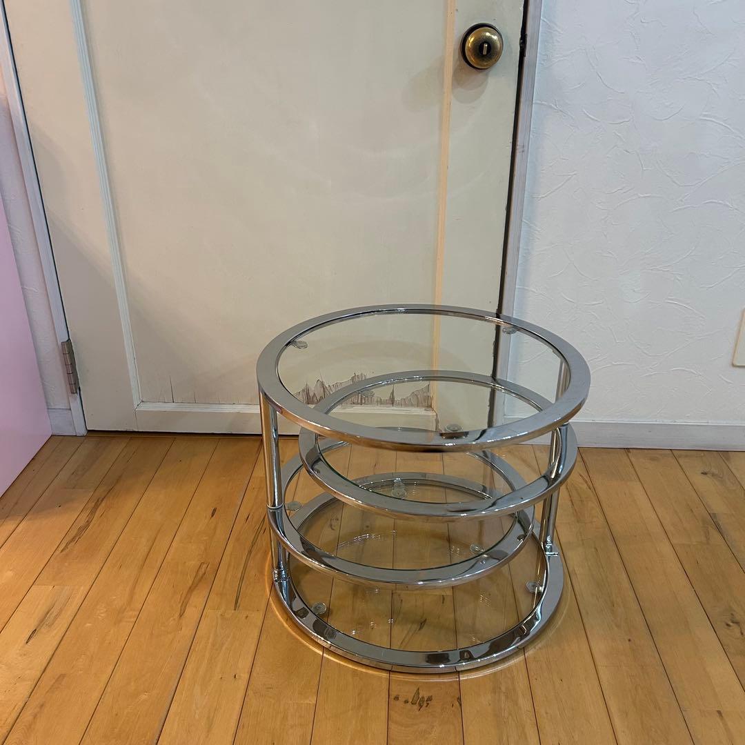 ☆ミッドセンチュリー☆ 丸型 ラウンドテーブル ビンテージ　強化ガラス 4段