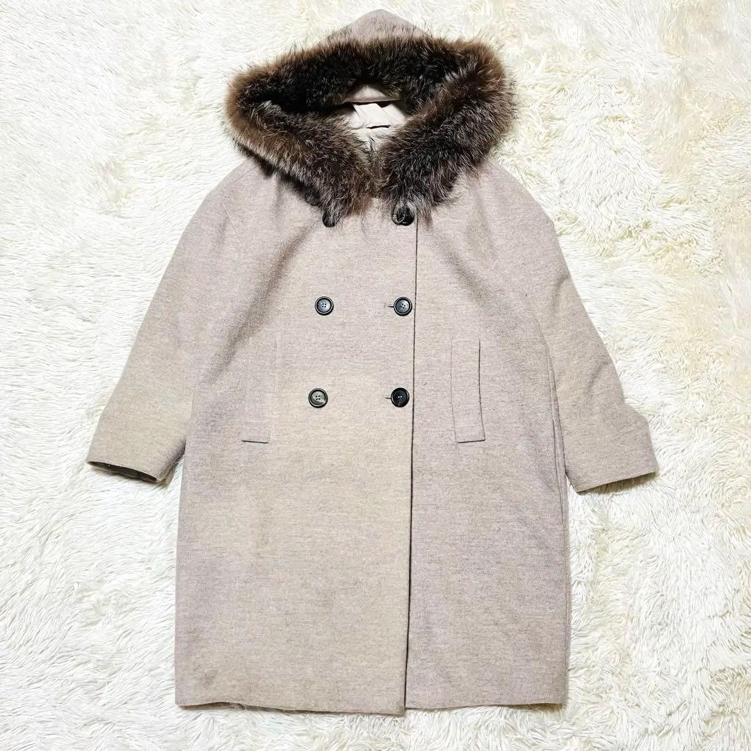 BRUNELLO CUCINELLI カシミヤ ファー ロングコート ベージュ