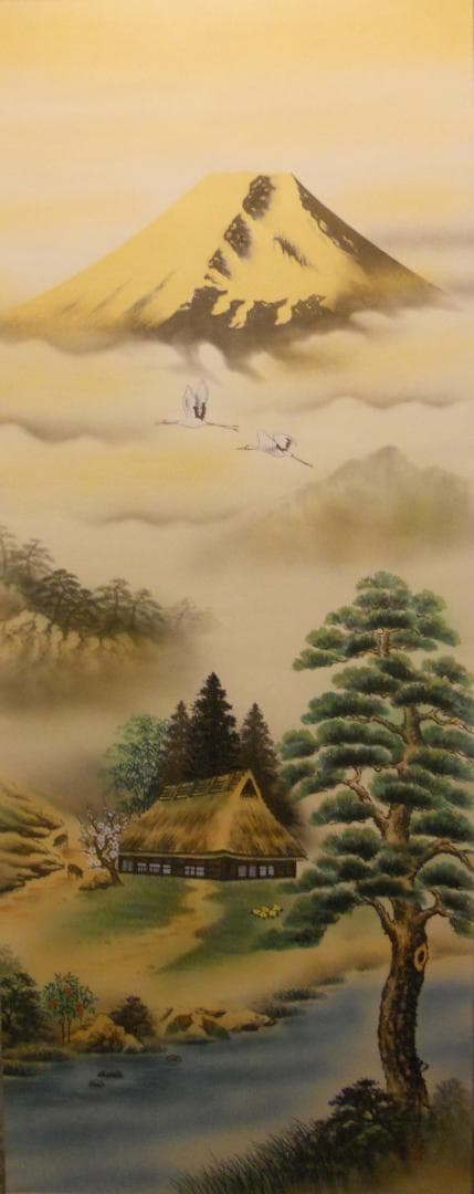 掛け軸 石田雪外 風水黄金富峰図 絹本 希少 軸装 茶道具 掛軸 美品 です。