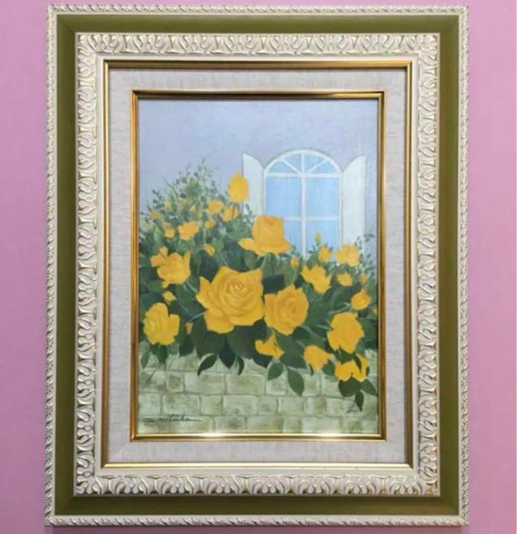 絵画・額縁・油絵・千賀 節子・新品未使用・窓辺の薔薇・美術品・インテリア・雑貨