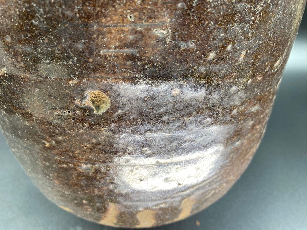 茶壺 耳付 古唐津 古薩摩 黒高麗 李朝 骨董 古玩 時代物 高21.7cm