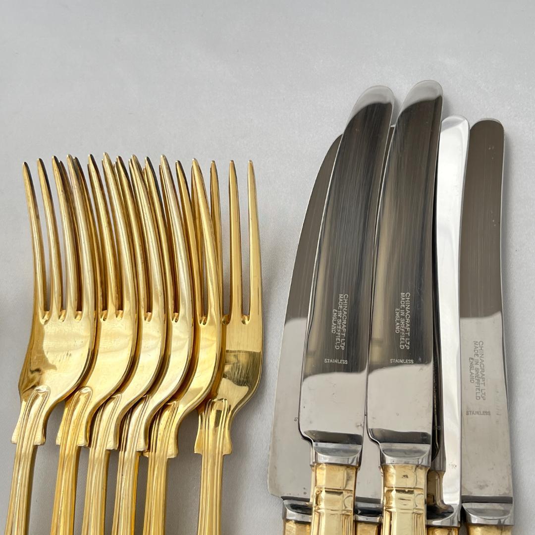 【英国】キングスパターンのディナーセット 24本組【ゴールドプレート】