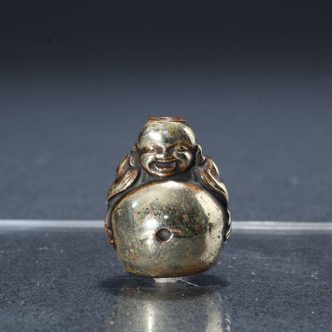 緒締め玉　布袋　提げもの　金属　銀製　R1648