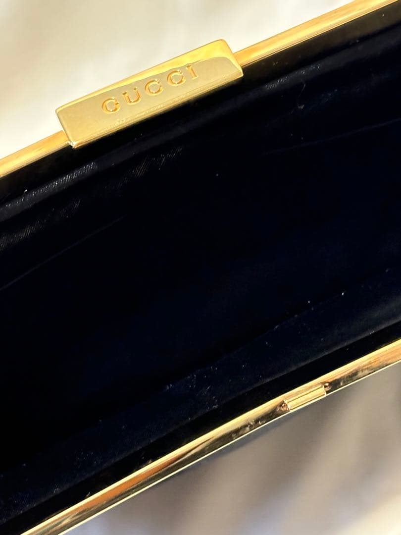 美品 ‼️GUCCI グッチ 黒 サテン　ゴールド金具 パーティーバッグ ‼️