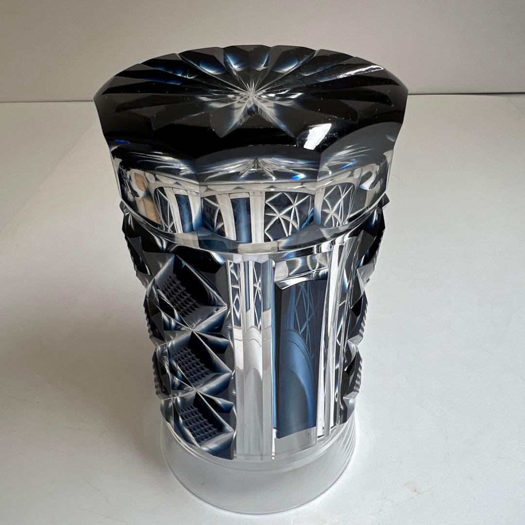 薩摩切子　島津磯斉　色被せ切子ガラス　タンブラーB 共箱　東Y7-1205☆2F