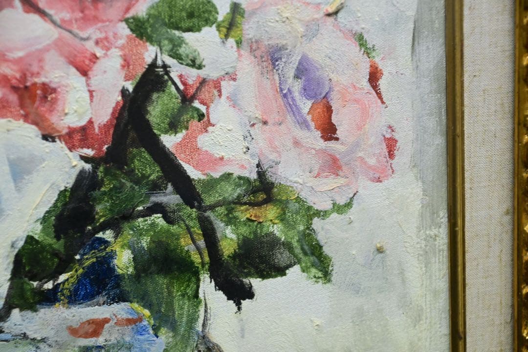 【真筆保証】花 鈴木千久馬 F6 静物 無垢額 金 木彫 壁掛 インテリア