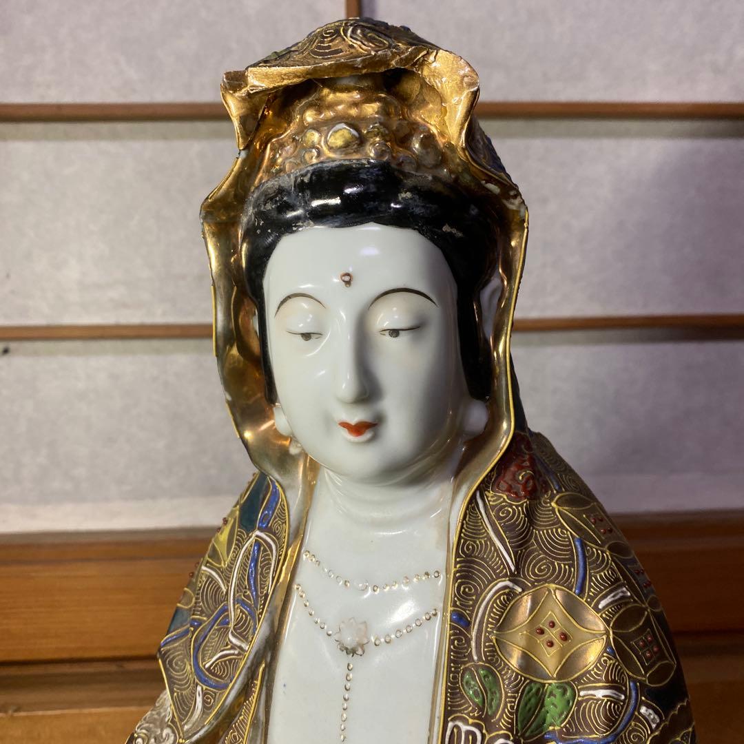 九谷焼　金蘭手観音図置物