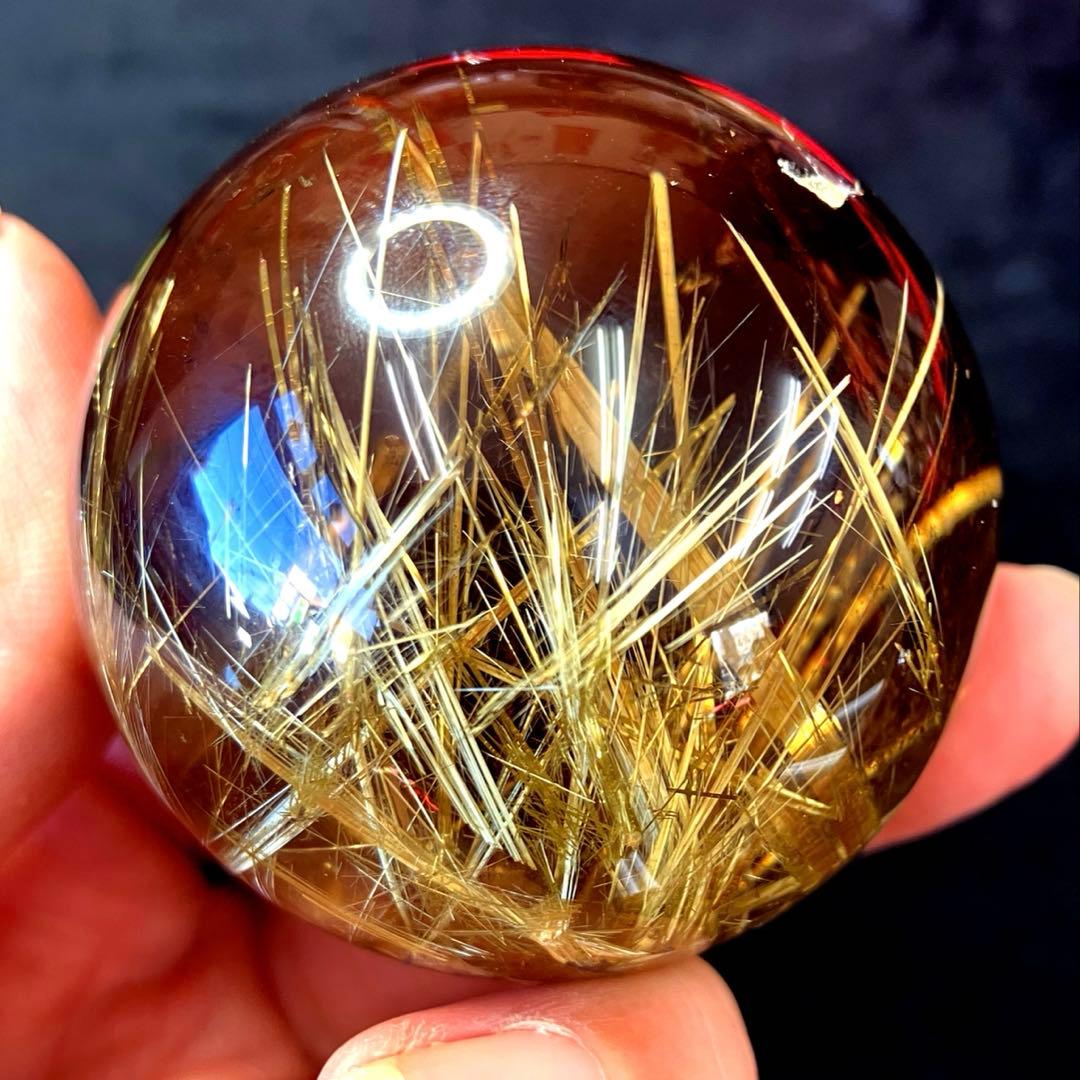 超絶綺麗✨51mm ゴールドタイチンルチルクォーツ　丸玉　スフィア　金針水晶