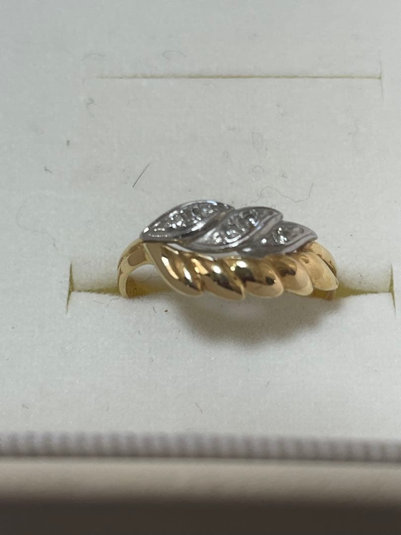 K18金 PT900コンビ　リーフデザインリング