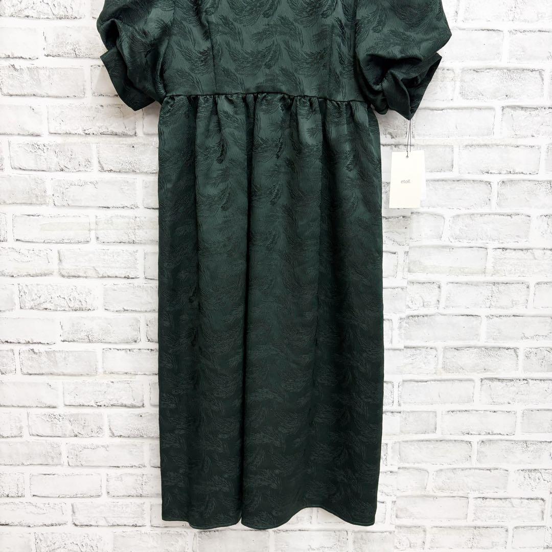 etoll. エトル　ジャガード　パフ　スリーブ　ドレス グリーン