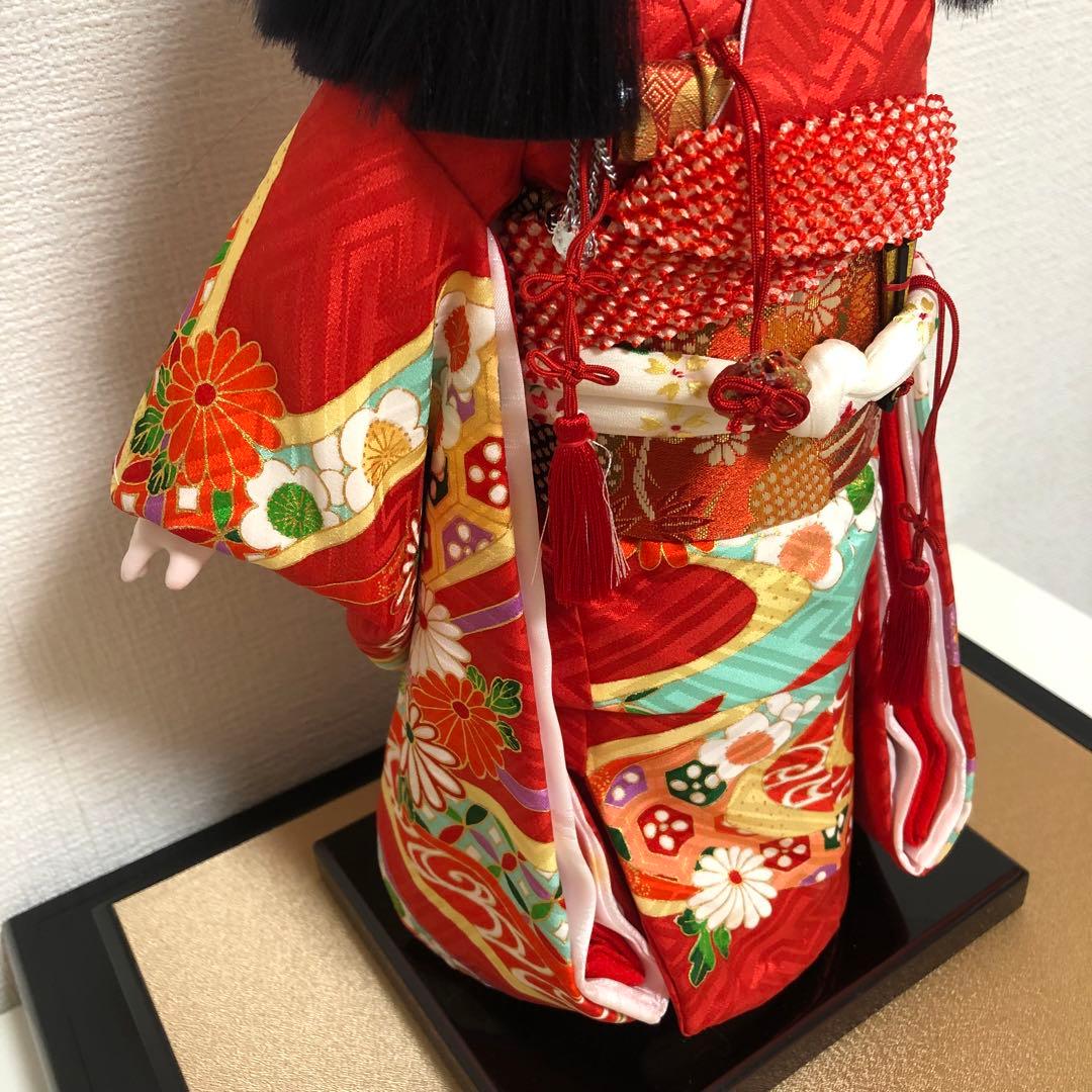 元賀章介作 10号(尺二) 着尺 別染め 流水に花 京友禅 市松人形 越前塗台