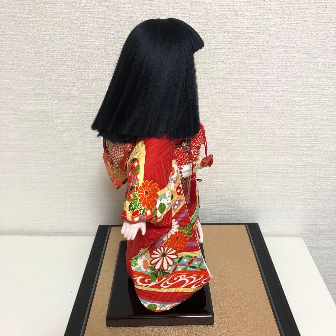 元賀章介作 10号(尺二) 着尺 別染め 流水に花 京友禅 市松人形 越前塗台