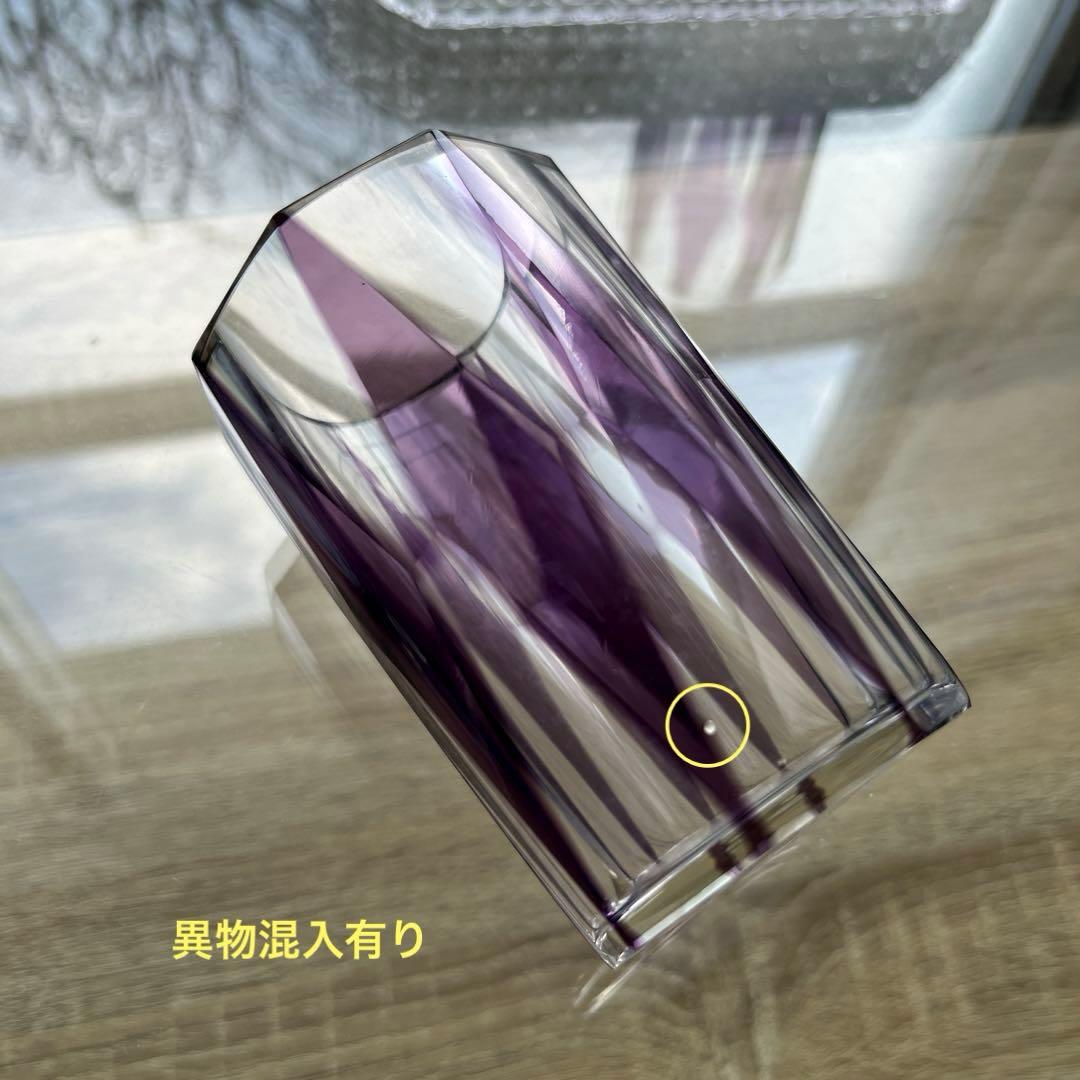 骨董　時代ガラス　紫色被せダイヤ綴り　大正浪漫　モダン切子　コップ　ウラン ２客