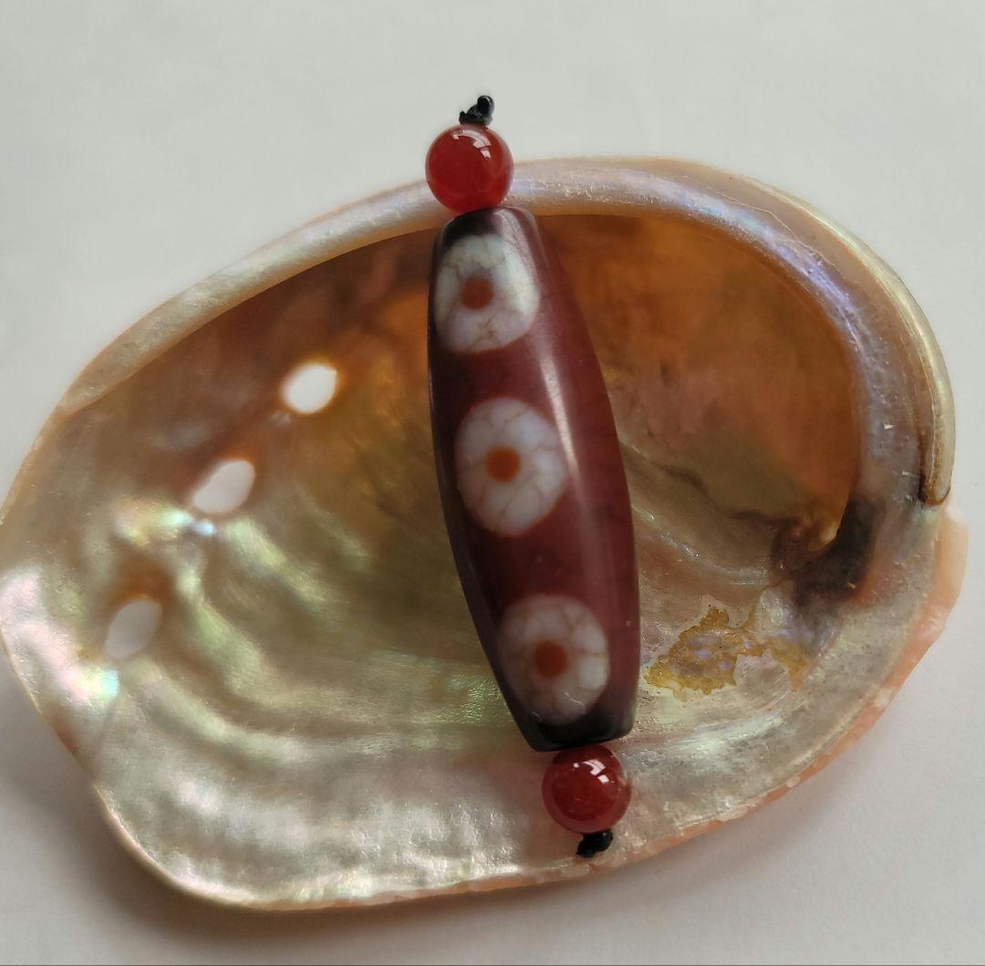 チベット宝珠　宝瓶&三眼天珠　西蔵老礦紅朱砂天珠