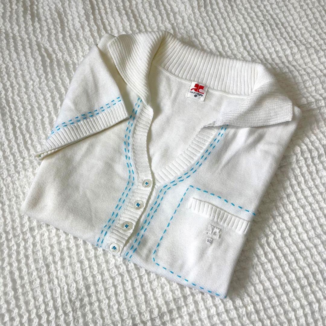 ヴィンテージ Courreges ブルーステッチ コットンポロシャツ