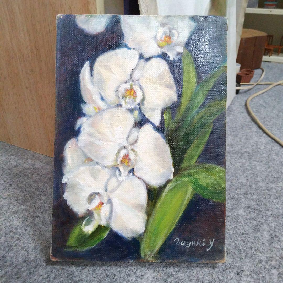 胡蝶蘭SMサイズ、保田三友紀の油絵作品。高級新品木製黒鉄 額縁付き