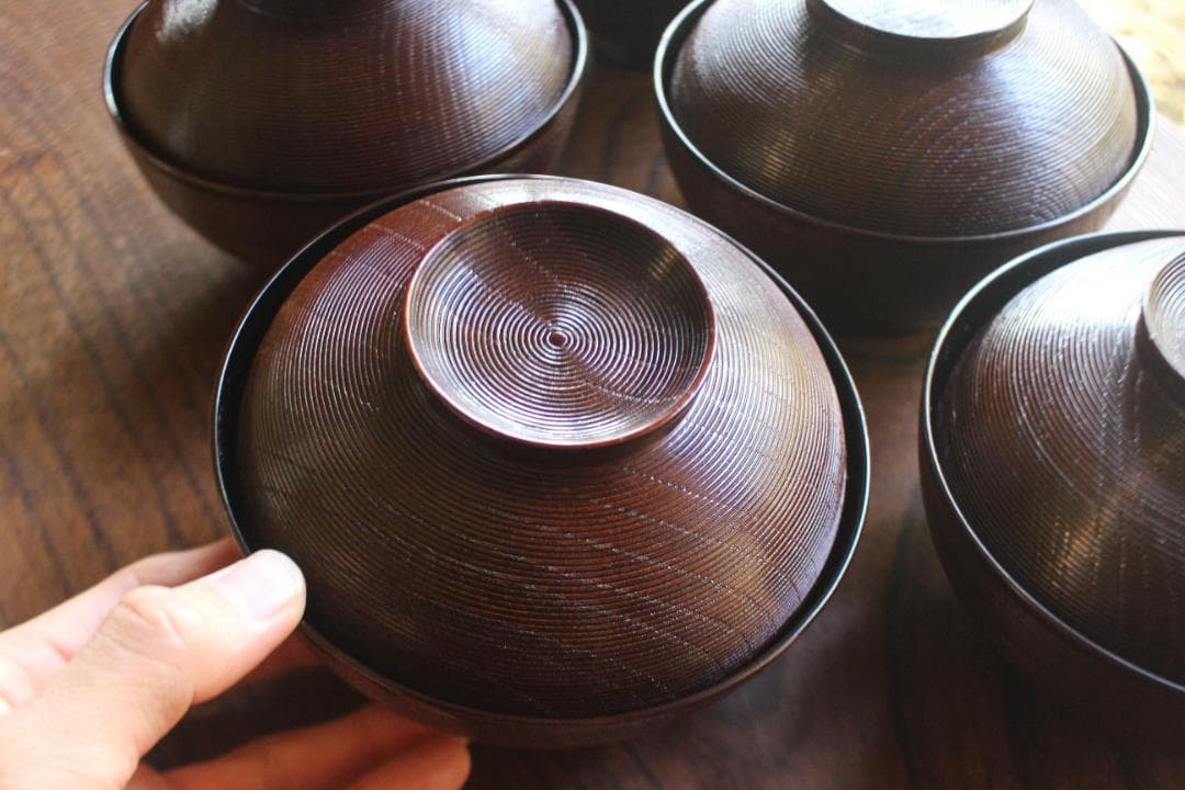 デッドストック！極上千筋糸目に優美な見返鶴蒔絵の煮物椀2点（検輪島塗蒔絵椀雑煮椀